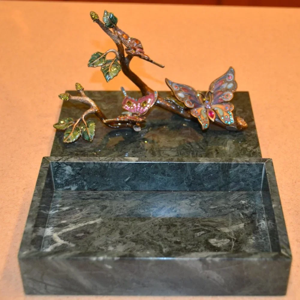 JAY STRONGWATER BUTTERFLY ENAMEL CRYSTAL JEWELRY VANITY TRINKET MARBLE BOX OBJET